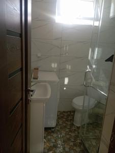 a white bathroom with a toilet and a sink at Dastan in Cholpon-Ata +17 photos