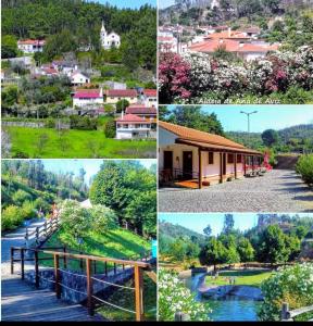 a collage of four pictures of a town at Casa da Aldeia in Figueiró dos Vinhos