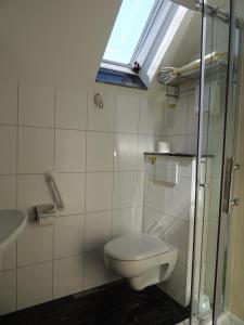 a bathroom with a toilet and a skylight at Gasthof Kessler in Oberthulba