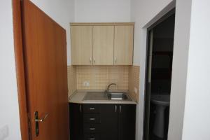 a small kitchen with a sink and a toilet at Vila Mare in Shëngjin +14 photos