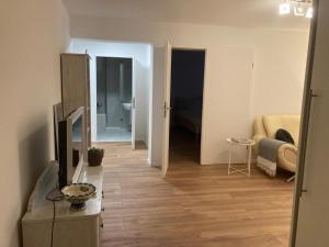 a living room with a television and a couch at Geräumige Wohnung bei Basel in Grenzach-Wyhlen