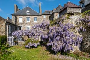 a bush of purple flowers on the side of a building at Studio plein centre in Dol-de-Bretagne
