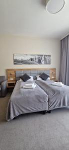 a bedroom with two beds and a couch at Apartament Czarna Góra Silver in Sienna +4 photos