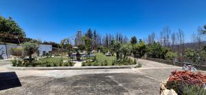 a large garden with a roller coaster in the background at Alojamento Casa do Cabeço Alombada in Águeda