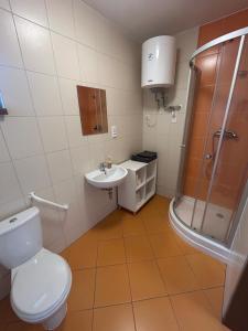 Koupelna v ubytování Včelí chata Mirda Pirda