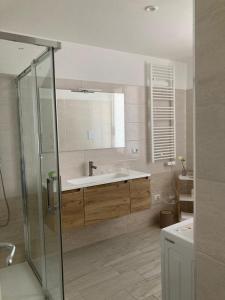 a bathroom with a sink and a shower at La Casa di PAT in Campobasso