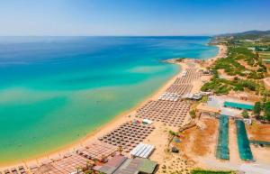 an aerial view of a beach with buildings and the ocean at Loka Residence in Kavála