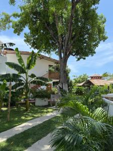 um jardim com uma árvore e uma casa em Hotel Jardin Boutique rodadero em Santa Marta