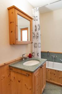 un baño con lavabo y espejo en Chesa Filia - La Punt, en La Punt-Chamues-ch