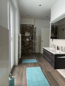 a bathroom with a sink and a shower at Brisare in Göhren-Lebbin +28 photos