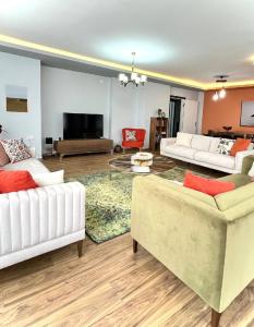 a living room with two couches and a tv at Kaira Homes 2 in Dikmen