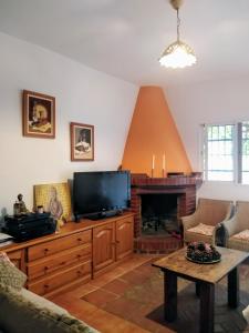 a living room with a tv and a fireplace at Casa La Vega in Torrox Costa