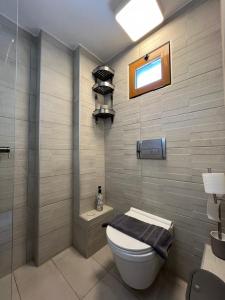 a bathroom with a toilet and a sink at Oihalia's petit DOUBLE ROOM in Khánia