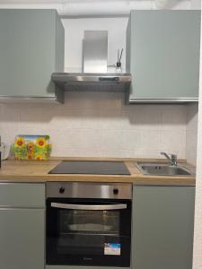 a kitchen with a stove and a sink at Ermi Apartment Temù in Temù +6 photos