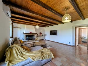 un soggiorno con divano e camino di Libero Ranch 