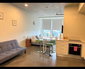 a living room with a couch and a table at Studio Apartment URBN Escalante in San José