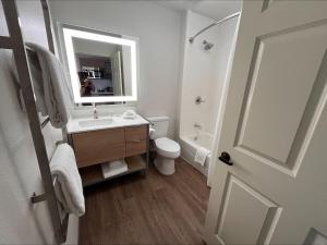 a bathroom with a sink and a toilet and a mirror at TownePlace Suites Lubbock in Lubbock