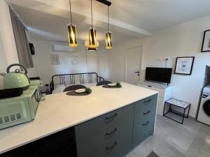 a kitchen with a counter top and a microwave at Studio Karin in Trviž