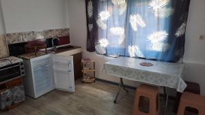 a small kitchen with a sink and a curtain at Villa Shine apartment 2 in Radožda