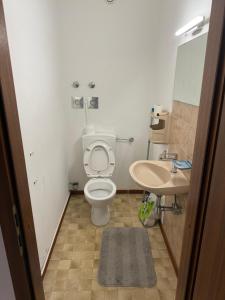 a bathroom with a toilet and a sink at Monteurwohnung und Ferienwohnung Philippsburg in Philippsburg