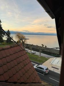 een uitzicht op de oceaan vanaf een dak van een huis bij Le cocon du leman Un espace cosy oú vous retrouver in Publier