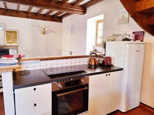a kitchen with a stove and a refrigerator at Gite du hérisson in Saulieu