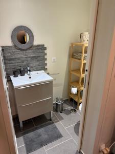 a bathroom with a sink and a mirror on the wall at Chambre La Dracysienne in Dracy-le-Fort