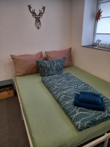 Postel nebo postele na pokoji v ubytování Litzi's Schwarzwald Apartment mit Kamin