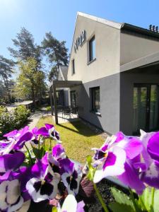 a building with purple and white flowers in front of it at No 12 in Pobierowo