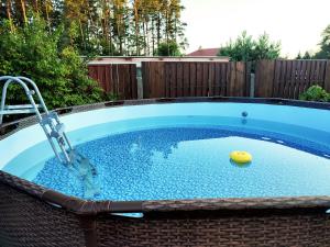 a swimming pool with a yellow ball in it at Apartament Loft na Kaszubach - Laskowa Góra Bieszkowice in Bieszkowice