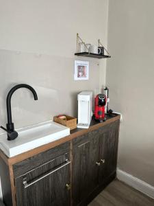 a kitchen counter with a sink and a kitchen appliance at Park Terrace Family Room in Glastonbury