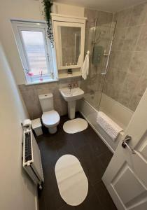 a bathroom with a toilet and a sink and a shower at Double Bedroom With Dedicated Private Bathroom in Edinburgh