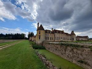 eine alte Burg mit einem Fluss davor in der Unterkunft Pause zen dans le Perche Nature & calme 