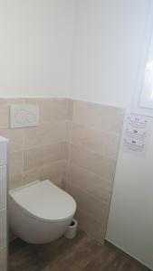 a bathroom with a white toilet in a room at Pornic Studio in Pornic +5 photos