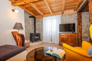 GrižaneにあるVilla Toscana - Charming stone Villa with private pool & gardenのソファとテレビのあるリビングルーム