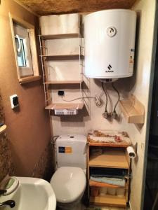 a small bathroom with a toilet and a sink at Zielony domek na Kaszubach in Raduń +41 photos