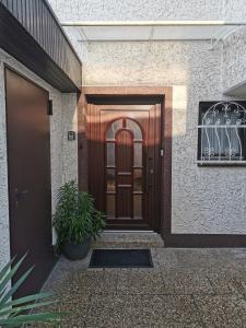 a front door of a house with a plant at Apartment Kleine Auszeit Kadenbach in Kadenbach