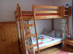 a bunk bed with a ladder in a room at Landhof Ella - Ferienhaus vor den Toren Salzburgs in Petting