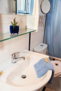 een badkamer met een wastafel en een toilet bij Traditional House Milos in Pollonia