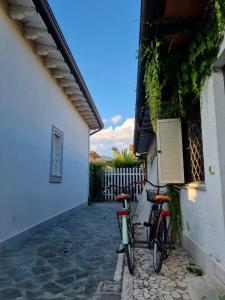 two bikes are parked next to a building at Villetta Beatrice Versilia - Forte dei Marmi in Marina di Pietrasanta