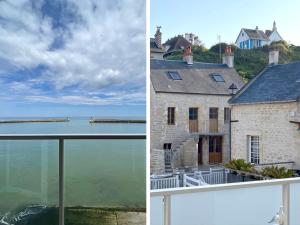 two pictures of a house and the ocean at Fenêtre sur Mer I CAP MER in Port-en-Bessin-Huppain