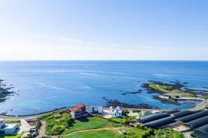 an aerial view of an island in the ocean at Jeju Modul Pension in Jeju