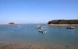 a group of boats in a body of water at Taean Anmyeondo Sunset Sea Pension in Taean