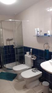 Un baño con inodoro, ducha y lavabo. en Superbe appartement, en Peñíscola