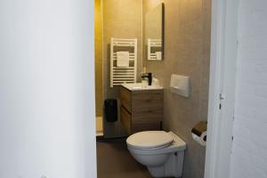 a bathroom with a toilet and a sink at Hotel-Restaurant De Walvisvaarder in Hollum +37 photos