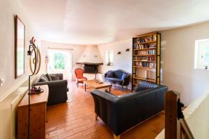 ein Wohnzimmer mit Sofa und Stühlen und einem Kamin in der Unterkunft Le Sivelou - Gîte 9 personnes in Saint-Félix-de-Pallières