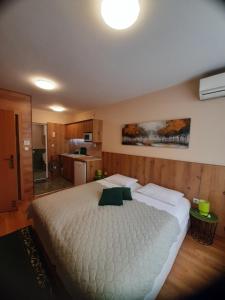 a bedroom with a large white bed in a room at Private Rooms Valis in Varna City