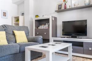 ein Wohnzimmer mit Sofa und Fernseher in der Unterkunft La Era de Alcántara in Cónchar