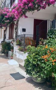 a house with flowers in front of a door at So close to the sea in Santa Maria Navarrese