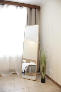 un miroir dans une pièce à côté d'une fenêtre dans l'établissement Sunny Stay & Chill, à Bruxelles